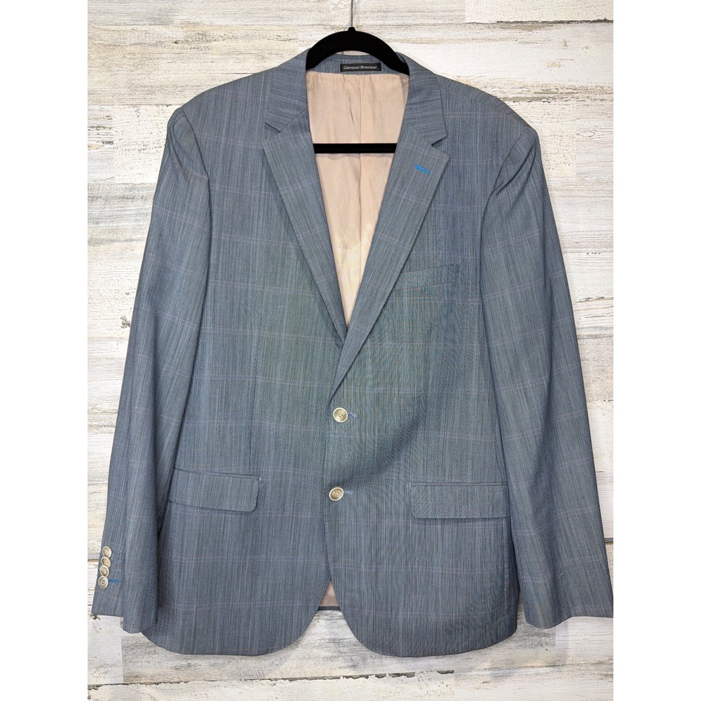 Giovanni Bresciani Blazer Men 42R Blue Glen Plaid Check Two Button Jacket EUC